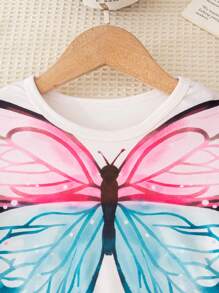 SHEIN 1pc Young Girls Colorful Butterfly Print Puff Shoulder Ruffle Sleeve Crew Neck Soft Knitted Pullover, Fashion & Versatile - Multicolor - View 4