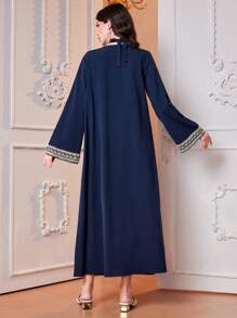 Al Najma 女士优雅两件套：长袖前开襟长袍和挂脖长袍 - 寶藍色 - 查看 2