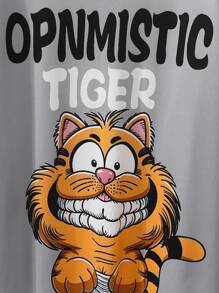 2 件青少年男孩灰色背景虎纹印花短袖 T 恤和短裤休闲家居服套装 - 灰色 - 查看 4