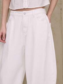 COUREZ Celana Jeans Unisex Wanita Pria Model Y2K Model Barrel Balloon Fit Low Rise Vintage 100% Katun - Putih - View 6