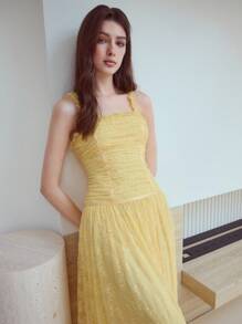 MOTF STUDIO LACE GATHERED FLOWY CAMI DRESS - Yellow - View 2