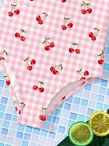 SHEIN LMoss Kids Young Girls' Casual Cherry Print One-Piece Swimsuit, Summer - Multicolor - View 4