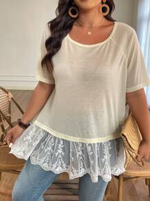 SHEIN LUNE Blusa de encaje con estilo chino para mujer de talla grande, para fiestas/casual, primavera/verano, Día de San Patricio, Pascua - Albaricoque - Ver 5