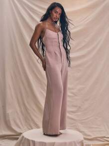 MUSERA Bộ jumpsuit ống rộng dệt kim cổ yếm hai dây, thích hợp cho mùa xuân hè, đi nghỉ mát, phong cách thường ngày, thanh lịch, lễ Phục sinh. - Màu Khaki - Xem 2