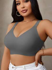 Plus Size Women's Seamless Gummy Bra, Soft Support Underwire Free Lightly Padded Push Up Bra (Single) - Dark Grey - View 6