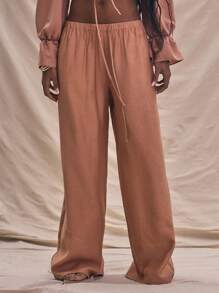 MUSERA Tie Waist Linen Wide Leg Trouser Summer Vacation Boho Elegant Holiday Chic Casual - Orange - View 2