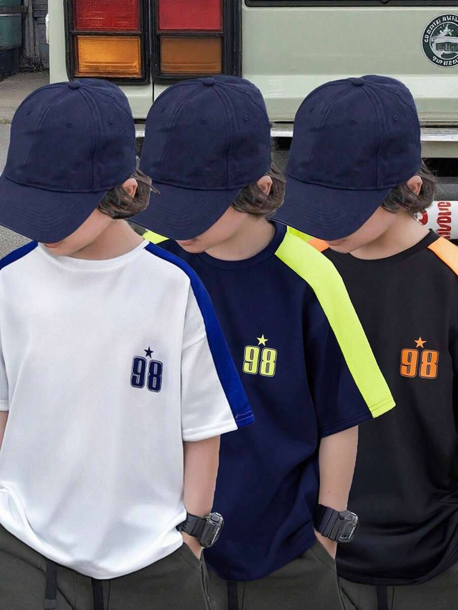 青少年男童多件装拼接短袖T恤,夏季套装 - 彩色 - 查看 1