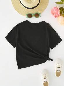 SHEIN 1pc Young Girls Bear & Slogan Graphic Short Sleeve T-Shirt, Personalized Summer Top (Family Matching Mommy And Me Sold Separately)