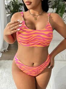Swim SXY Costume da bagno a due pezzi con stampa, con bretelline, per taglie forti, alla moda, ideale per spiaggia e resort