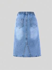 Sparklyn Tween Girls Casual All-Match Minimalist Washed Light Blue Denim Mini Skirt, School Style - Light Wash - View 2