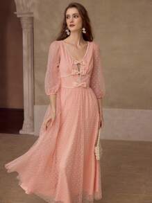 MOTF PREMIUM 蝴蝶结细节拉链连衣裙 - 粉色 - 查看 3