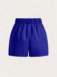 SHEIN LUNE 女士纯色褶皱短裤，日常休闲装