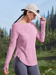 In My Nature In My Nature Yoga Pilates Fitness Hardlopen Training voor Dames Snel Droog Ademend Mesh Splice Paars Open Duimgat Korte Mouw T-shirt, Zomer Wandelen Dameskleding