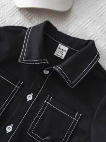 2pcs/Set Baby Boy/Girl Casual School Chic Oversized Top/Shirt With Elastic Waist Shorts Outfit, Suitable For Spring/Summer Indoor And Outdoor Wear