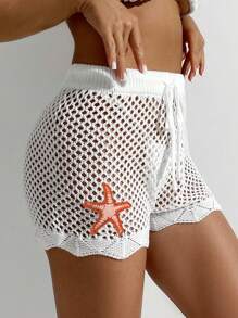 Swim Vcay Abito copri costume da spiaggia sexy, con motivo di stelle marine in crochet, sarong casual da vacanza