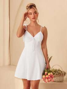 Glamine Elegant Solid Color Backless Tie-Strap Summer Dress