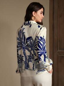 Anewsta Blusa/Camisa holgada con estampado colocado, estilo casual chic de vacaciones, adecuada para outfits de mujer en vacaciones, primavera/verano
