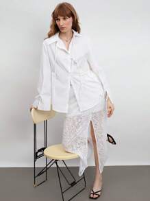 Maija Jupe fendue à côtés en dentelle contrastée pour femmes, mode