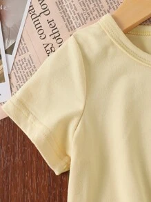 Baby Girl Fashionable Colorful Easter Rabbit & Letter Print Short Sleeve T-Shirt, Summer - Yellow - View 5