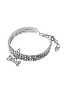 High-Grade Pet Collar, White Necklace For Cats And Dogs With Three Rows Rhinestone Bone Decoration, Suitable For All Seasons - Silver - View 2