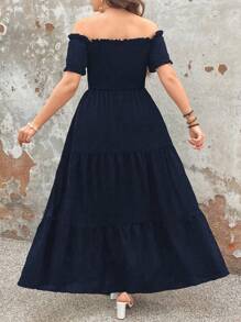 SHEIN Clasi Robe ample noire élégante, polyvalente et vintage, avec bordure à volants, nœud et design à taille élastique, convient pour le printemps, l'été et l'automne