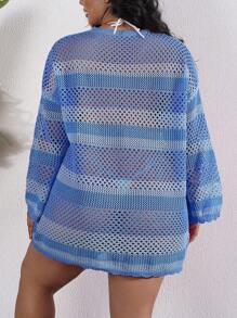 Swim Mod Cubrecostas holgado de manga larga y degradado rosa con efecto hueco, talla grande para mujer, apropiado para la playa