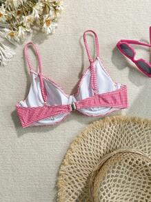 Swim Mod Women's Casual Vacation & Beach Plaid Print Swimwear Top For Summer