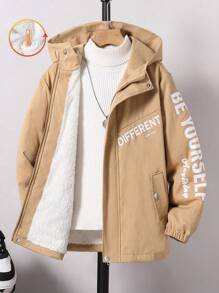 2 chiếc áo khoác nỉ có mũ in chữ màu nâu nhạt thường ngày dành cho bé trai tuổi teen mặc hàng ngày - Cà phê nâu - Xem 1