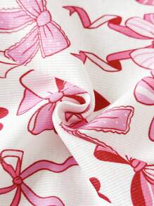 SHEIN 2 件套女婴幼儿 0-3 岁新品，可爱甜美休闲日常图案蝴蝶结罗纹针织圆领长袖修身 T 恤上衣和紧身裤，适合家居穿着 - 彩色 - 查看 4