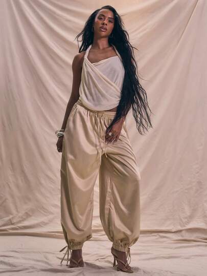 MUSERA Pantalones Harlem tejidos con cintura con cordón y puños, ideales para vacaciones de verano, playa, otoño, invierno y Acción de Gracias