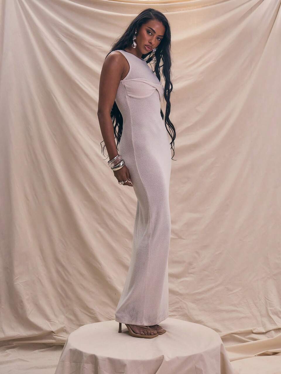 Crew Neck Sleeveless Bust Crossover Detail Fitted Maxi Dress Summer Holiday Cute Ibiza Beach Long Dress Elegant Bridal Hen Do Bachelorette Wedding