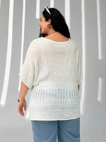 SHEIN EZwear Plus Size White Sheer Knit Sweater - White - View 2