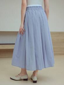 MOTF STUDIO 对比腰带百褶裙 - 藍色 - 查看 2