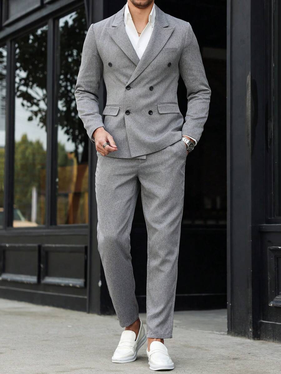 Calvornis Plus Size Men's Minimalist Fashion Summer Suit - Jacket And Pants - Dark Grey - View 1