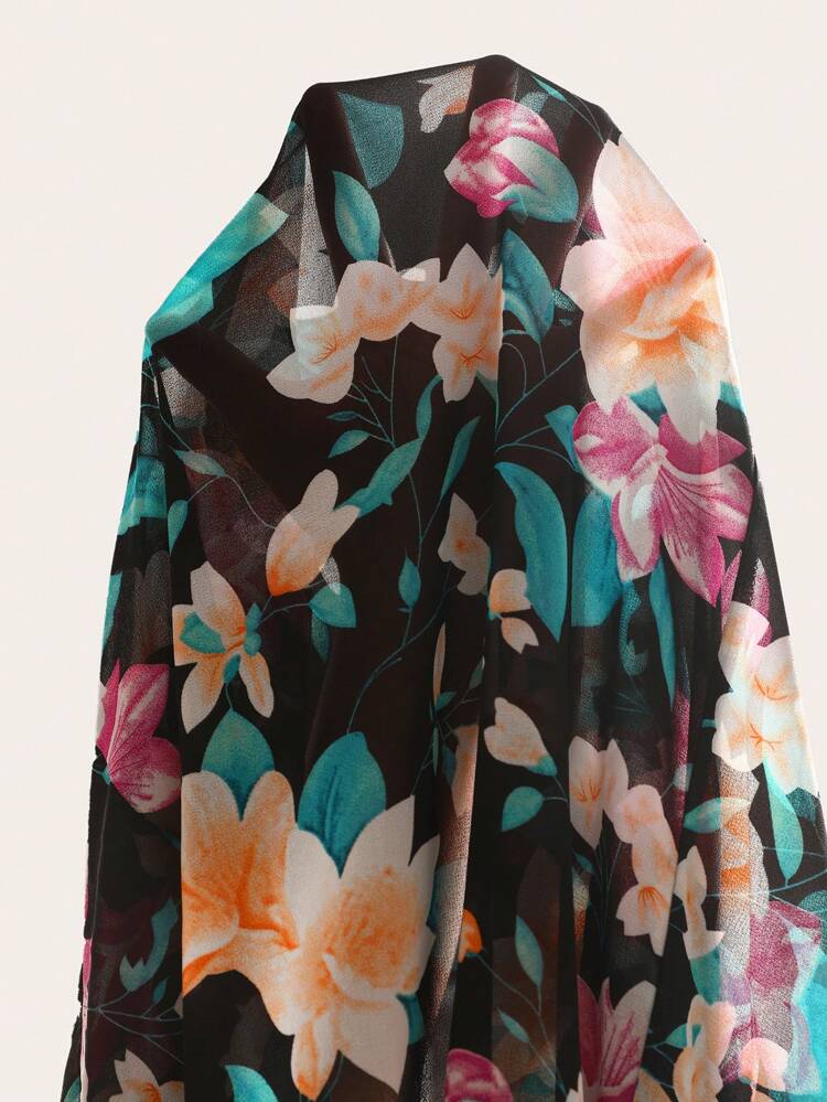 Plus Size Round Neck Short Sleeve Women Floral Print Casual Dress, Suitable For Holiday,Summer Clothes,Vacation Outfits Woman / Vacation,Boho Women Clothing