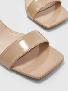 CUCCOO BIZCHIC Apricot Patent Leather Wedge Platform Open Toe Slide Sandals With Strap Design - Apricot - View 7