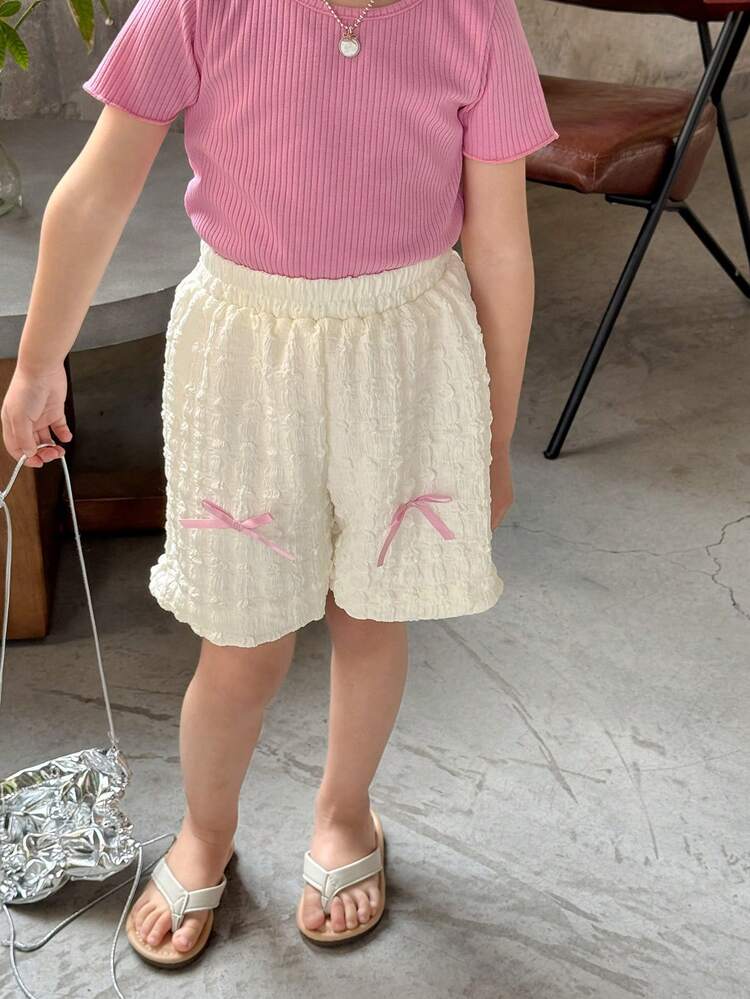 2pcs/Set Young Girl Solid Color Round Neck Short Sleeve T-Shirt And Shorts, Casual Outfit,Girls Summer Outfits