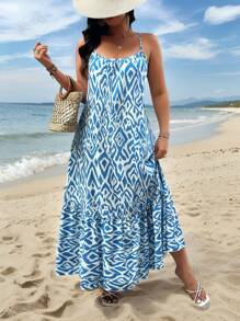 Breezaya Plus Size Women Vacation Casual Floral Print Camisole Dress - Blue - View 6