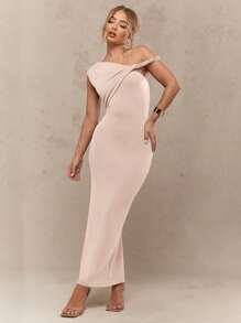MISSGUIDED Vestido midi elegante com ombros à mostra, justo ao corpo, para festas, casamentos e ocasiões especiais. Confeccionado em jérsei. - Rosa - Ver 1