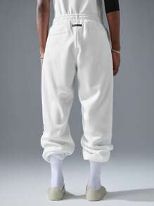 NEON BLANC Men's Streetwear Style Knitted Letter Printed Long Jogger Pants - White - View 4