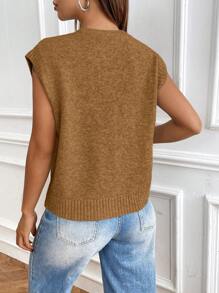 Chiquease Women's Casual Minimalist Solid Color Single-Breasted Knitted Vest - Brown - View 3