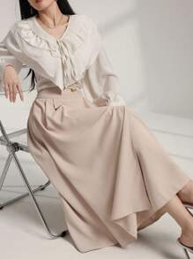 Modelyn Women Asymmetrical Waistband Pleated A-Line Skirt Fall Cloth For Women