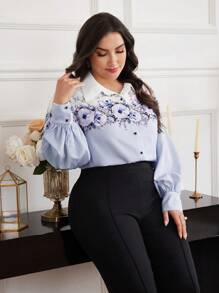 Modelyn Plus Size Elegant Floral Print Blouse For Autumn - Multicolor - View 3