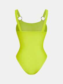 Maija 1 Piece Women Neon Green Solid Color Cutout Waist Sexy Spaghetti Strap Swimsuit