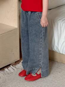 Dazy Kids بنطلون جينز للفتيات الصغيرات رمضان - أزرق متوسط - مشاهدة 3