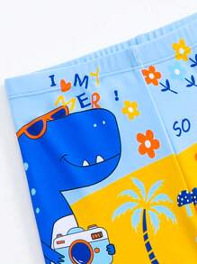 4pcs/Set Young Boy Comfortable Dinosaur & Shark Print Swimming Trunks - Multicolor - View 5