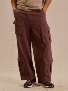 Musero Men Woven Wide Leg Pocket Cargo Trousers - Chocolate Brown - View 2