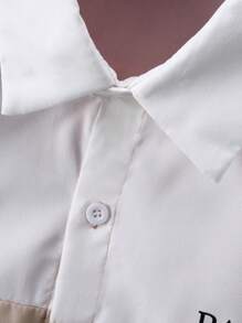 Manfinity Homme Plus Size Men's Letter Print Color Block Short Sleeve Shirt & Shorts Casual 2 Pieces Set - Multicolor - View 4