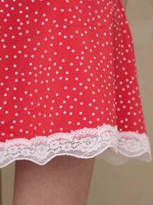 COUREZ Polka Dot Lace V Neck Halter Mini Dress Summer Outfits For Women Y2K Vintage - Orange - View 8