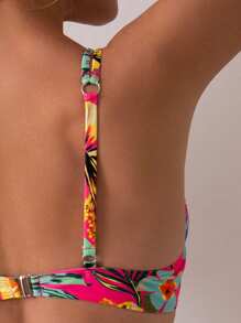 Swim Lushoire Floral Print Classic Beach Swimwear, New Women's Underwire Push Up Metal Decor Bikini Top For Summer Beach Vacation